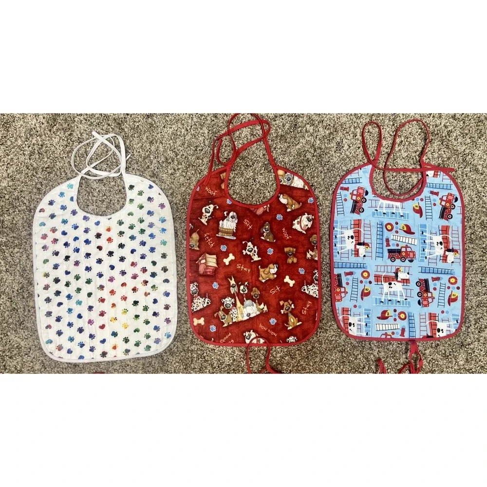Lot Of 6 Quilted Handmade Bibs Dog Theme Large Size‎ 12